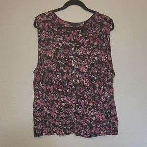 Floral Sleeveless Top - Black and Pink